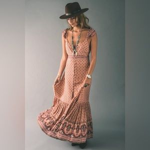 Spell Pink Boho Maxi Dress with Border Print